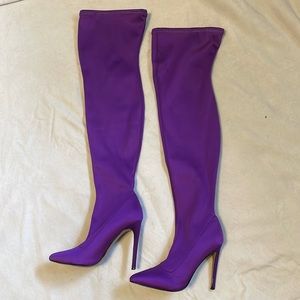 Purple thigh high pumps